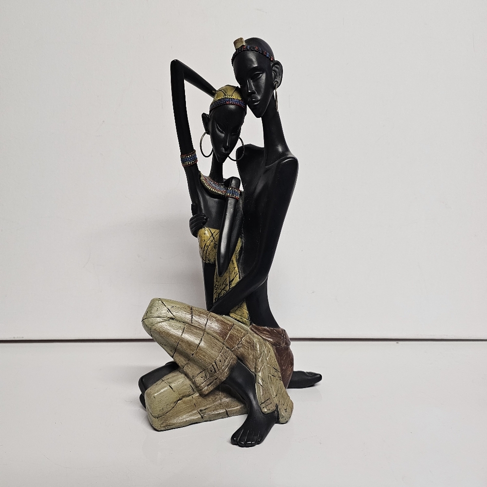African Couple Figurine Sculpture – Hand-Painted – Tribal Style Home Decor